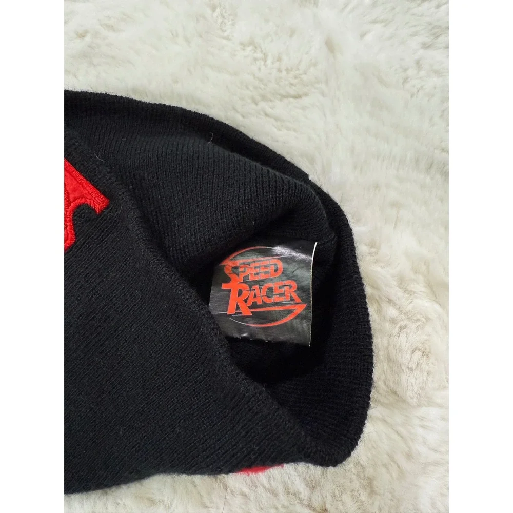 Speed Racer Beanie Hat Black Red Flame Racing Cap Motorsports Y2K Grunge Cartoon